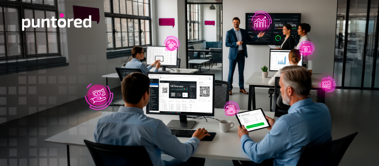 Equipo empresarial gestionando operaciones con soluciones de digitalización de pagos en retail